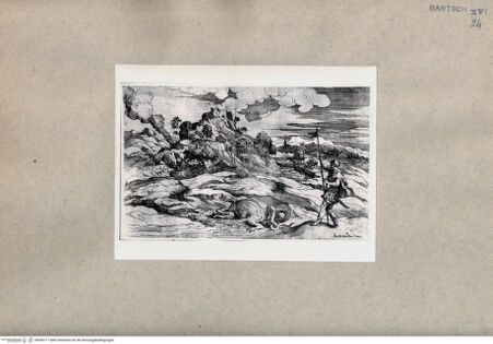 Vorderseite von  [http://creativecommons.org/publicdomain/mark/1.0/] Landschaft mit einem getöteten Drachen - , bh090771. Foto.