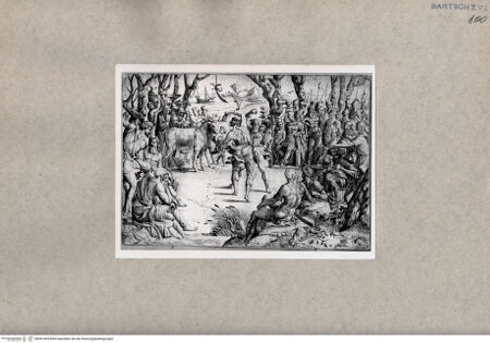 Vorderseite von  [http://creativecommons.org/publicdomain/mark/1.0/] Zwei kämpfende Soldaten, von Zuschauern umgeben - , bh091054. Foto.