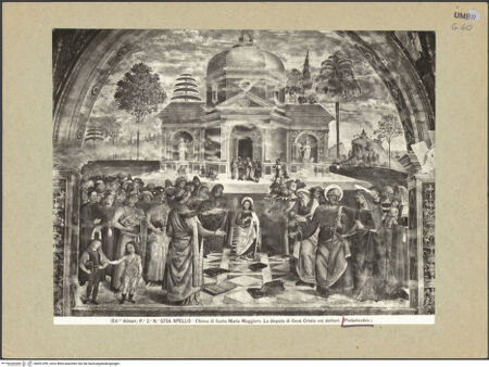 Vorderseite von Alinari [https://www.deutsche-digitale-bibliothek.de/content/lizenzen/rv-ez/] Ausmalung der Cappella BaglioniDer zwölfjährige Jesus unter den Schriftgelehrten - Gesamtansicht, bh091299_recto. Foto.