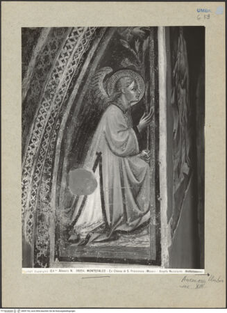 Vorderseite von Alinari [https://www.deutsche-digitale-bibliothek.de/content/lizenzen/rv-ez/] Apsisdekoration mit Passionsszenen und HeiligenVerkündigung der Geburt Christi - Detail: Engel der Verkündigung, bh091762_recto. Foto.