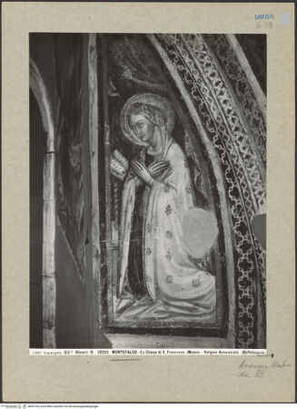 Vorderseite von Alinari [https://www.deutsche-digitale-bibliothek.de/content/lizenzen/rv-ez/] Apsisdekoration mit Passionsszenen und HeiligenVerkündigung der Geburt Christi - Detail: Maria der Verkündigung, bh091763_recto. Foto.