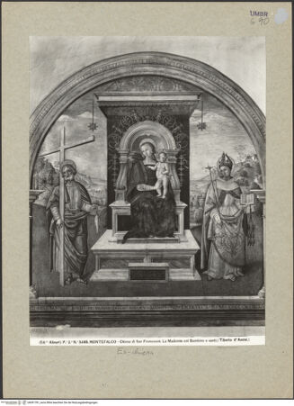 Vorderseite von Alinari [https://www.deutsche-digitale-bibliothek.de/content/lizenzen/rv-ez/] Thronende Madonna und die heiligen Andreas und Bonaventura - Gesamtansicht, bh091781_recto. Foto.