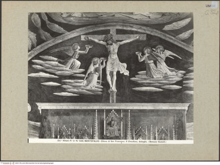 Vorderseite von Alinari [https://www.deutsche-digitale-bibliothek.de/content/lizenzen/rv-ez/] Kapellenausmalung: Geschichte des heiligen Hieronymus und HeiligeDer Gekreuzigte zwischen Engeln und den heiligen Dominikus, Franz von Assisi, Romuald und Sylvester - Detail: Engel fangen das Blut Christi in Kelchen auf, bh091785_recto. Foto.