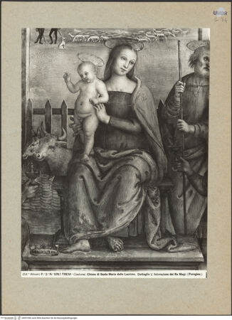 Vorderseite von Alinari [https://www.deutsche-digitale-bibliothek.de/content/lizenzen/rv-ez/] Kapellendekoration mit Anbetung des Kindes und ApostelnAnbetung des Kindes - Detail: Maria mit Christuskind, bh091838_recto. Foto.