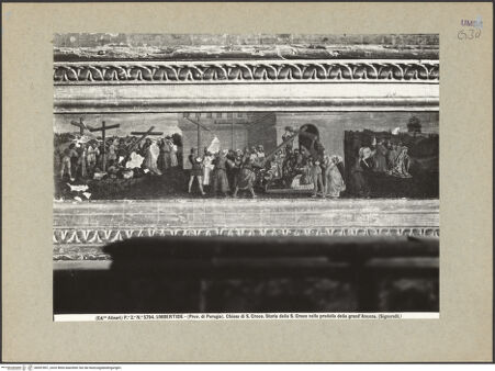 Vorderseite von Alinari [https://www.deutsche-digitale-bibliothek.de/content/lizenzen/rv-ez/] KreuzabnahmealtarKreuzlegendeKreuzauffindung, Kreuzwunder, die Königin von Saba verehrt das Kreuzesholz - Gesamtansicht, bh091851_recto. Foto.