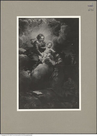 Vorderseite von ICCD [https://www.deutsche-digitale-bibliothek.de/content/lizenzen/rv-ez/] Altar der Familie MontautoMaria überreicht dem hl. Franz von Assisi das Christuskind - Gesamtansicht, bh092279_recto. Foto.