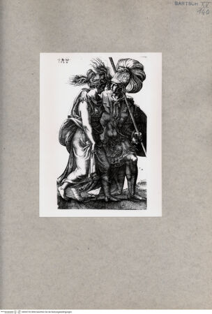 Vorderseite von  [http://creativecommons.org/publicdomain/mark/1.0/] Soldat mit Frau, seine Hand über ihre Schulter haltend - , bh092752. Foto.