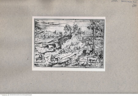 Vorderseite von  [http://creativecommons.org/publicdomain/mark/1.0/] Landschaft mit weidenden Kühen, Eseln und Hirschen - , bh093489. Foto.