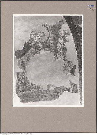 Vorderseite von Sopr. BAS NA [https://www.deutsche-digitale-bibliothek.de/content/lizenzen/rv-ez/] Szenen aus den Geburtsgeschichten Johannes' des Täufers und Jesu sowie Fragmente weiterer FreskenLinke Seitenapsis: Verkündigung an Zacharias und Stummheit des Hohepriesters - Die Namensgebung Johannes des Täufers: Zacharias schreibt den Namen auf, bh093659_recto. Foto.