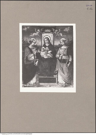 Vorderseite von Sopr. BAS NA [https://www.deutsche-digitale-bibliothek.de/content/lizenzen/rv-ez/] Madonna zwischen den heiligen Katharina und Maria Magdalena - Gesamtansicht, bh093661_recto. Foto.