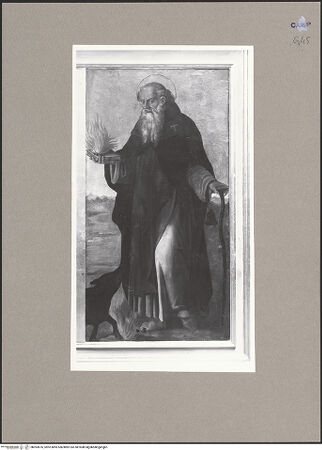 Vorderseite von Sopr. BAS NA [https://www.deutsche-digitale-bibliothek.de/content/lizenzen/rv-ez/] Triptychon mit Madonna mit Kind und dem Johannesknaben zwischen den Heiligen Barbara und Antonius Abbas - Heiliger Anton Abbas, bh093676_recto. Foto.