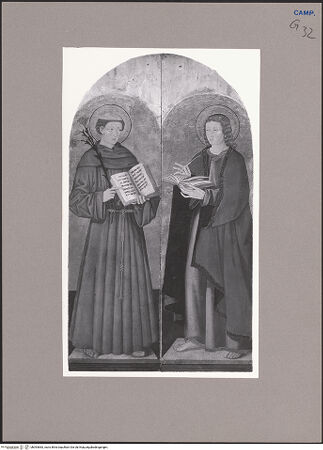 Vorderseite von Sopr. BAS NA [https://www.deutsche-digitale-bibliothek.de/content/lizenzen/rv-ez/] Antonius von Padua und Johannes der Evangelist - Gesamtansicht, bh093683_recto. Foto.