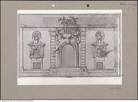 Vorderseite von Bibliotheca Hertziana [https://www.deutsche-digitale-bibliothek.de/content/lizenzen/rv-ez/] Palazzo Zuccari, Gartenfassade mit Maskenportal - , bh093722_recto. Foto.