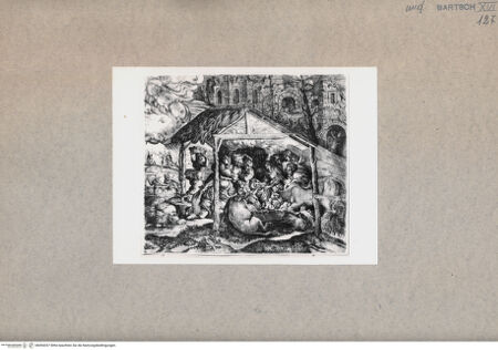 Vorderseite von  [http://creativecommons.org/publicdomain/mark/1.0/] Anbetung der Hirten (nach Giulio Romano) - , bh094337. Foto.