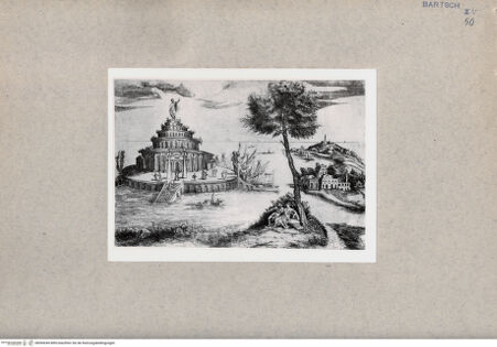 Vorderseite von  [http://creativecommons.org/publicdomain/mark/1.0/] Mythologische Szene mit Rundtempel in Meerlandschaft - , bh094344. Foto.