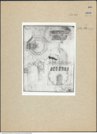 Vorderseite von Bibliotheca Hertziana [https://www.deutsche-digitale-bibliothek.de/content/lizenzen/rv-ez/] Codex Destailleur AArchitekturstudien, Fassade mit Portal - Keine antiken Monumente; Census-Kommentar: "The images linked to the top level of the Codex, apart from the title page and the table of contents, do not represent antique monuments, and therefore the respective documents are not included in the database.", bh094394_recto. Foto.