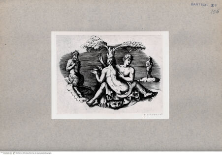 Vorderseite von  [http://creativecommons.org/publicdomain/mark/1.0/] Paar und zwei musizierende Faune - , bh094534. Foto.