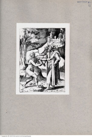 Vorderseite von  [http://creativecommons.org/publicdomain/mark/1.0/] Zwei Personen vor einer Festung - , bh094578. Foto.