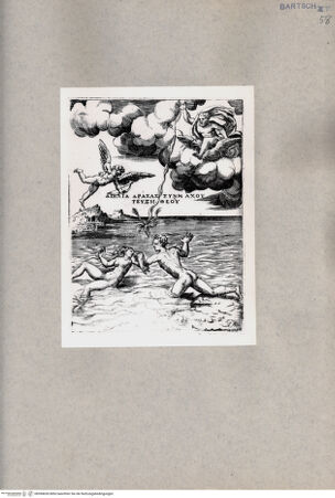 Vorderseite von  [http://creativecommons.org/publicdomain/mark/1.0/] Jupiter fängt Cupidos Pfeil auf zwei Liebende ab - , bh094636. Foto.