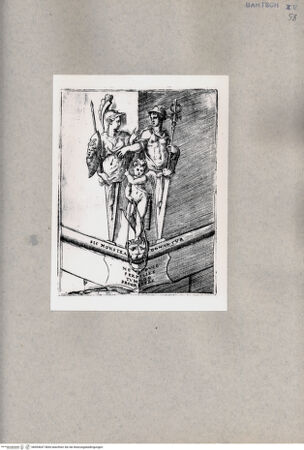 Vorderseite von  [http://creativecommons.org/publicdomain/mark/1.0/] Athene, Merkur und Cupido als Architekturelemente - , bh094647. Foto.