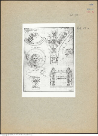 Vorderseite von Bibliotheca Hertziana [https://www.deutsche-digitale-bibliothek.de/content/lizenzen/rv-ez/] Codex Destailleur AMaske, Ornamentstudien - , bh094757_recto. Foto.