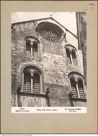 Vorderseite von Ficarelli, Bari [https://www.deutsche-digitale-bibliothek.de/content/lizenzen/rv-ez/] CattedraleSüdseite und SüdquerhausSüdquerhaus - Teilansicht (nach der Restaurierung), bh094842_recto. Foto: Ficarelli, Michele.