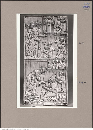 Vorderseite von ICCD [https://www.deutsche-digitale-bibliothek.de/content/lizenzen/rv-ez/] Szenen aus dem Neuen und Alten TestamentChristus heilt einen Gelähmten; Anastasis - Gesamtansicht, bh095034_recto. Foto.