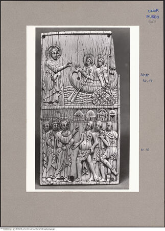 Vorderseite von ICCD [https://www.deutsche-digitale-bibliothek.de/content/lizenzen/rv-ez/] Szenen aus dem Neuen und Alten TestamentDie Berufung des Petrus und des Andreas; die Heilung eines Wassersüchtigen - Gesamtansicht, bh095039_recto. Foto.