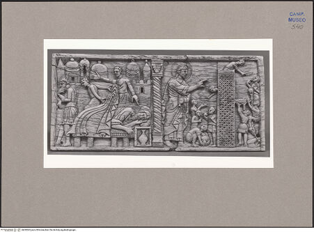 Vorderseite von ICCD [https://www.deutsche-digitale-bibliothek.de/content/lizenzen/rv-ez/] Szenen aus dem Neuen und Alten TestamentNoahs Trunkenheit; der Turm von Babel - Gesamtansicht, bh095065_recto. Foto.