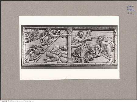 Vorderseite von ICCD [https://www.deutsche-digitale-bibliothek.de/content/lizenzen/rv-ez/] Szenen aus dem Neuen und Alten TestamentJakobs Traum; der brennende Dornbusch - Gesamtansicht, bh095069_recto. Foto.