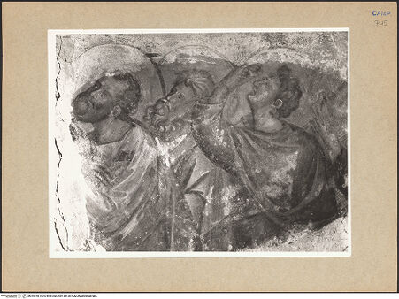 Vorderseite von Bibliotheca Hertziana [https://www.deutsche-digitale-bibliothek.de/content/lizenzen/rv-fz/] Himmelfahrt Christi mit Maria, Aposteln und Engeln - Detail: Apostel (vor der Übertragung), bh095448_recto. Foto: Hutzel, Max.