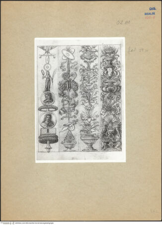 Vorderseite von Bibliotheca Hertziana [https://www.deutsche-digitale-bibliothek.de/content/lizenzen/rv-ez/] Mantegna SkizzenbuchFiguren- und Pflanzenornamente - , bh095663_recto. Foto.