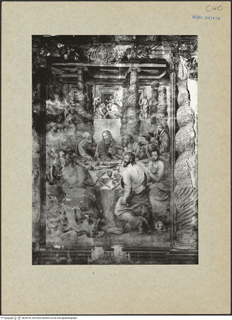 Vorderseite von ICCD [https://www.deutsche-digitale-bibliothek.de/content/lizenzen/rv-ez/] Freskenzyklus zur Passion ChristiDas letzte Abendmahl - Gesamtansicht: Das letzte Abendmahl vor der Restaurierung, bh095756_recto. Foto.