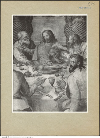 Vorderseite von ICCD [https://www.deutsche-digitale-bibliothek.de/content/lizenzen/rv-ez/] Freskenzyklus zur Passion ChristiDas letzte Abendmahl - Detail: Jesus und Johannes, bh096014_recto. Foto.