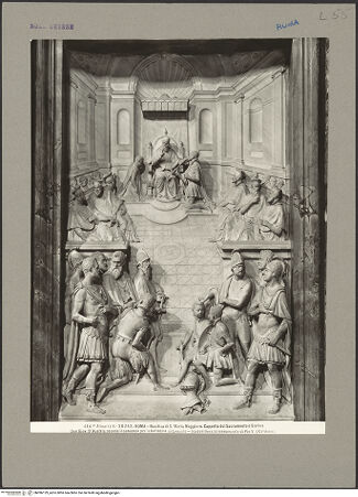 Vorderseite von Alinari [https://rightsstatements.org/page/CNE/1.0/] Grabmal Pius' V.Mario Sforza wird vom Papst zum Capitano Generale ernannt - , bh096129_recto. Foto.