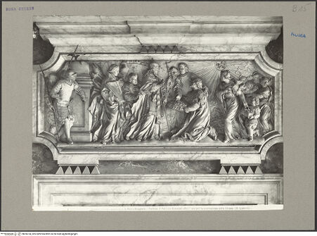 Vorderseite von Alinari [https://www.deutsche-digitale-bibliothek.de/content/lizenzen/rv-fz/] Der Patrizier Johannes stitet Gold für den Bau der Basilika - Gesamtansicht, bh096168_recto. Foto.