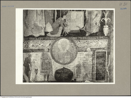 Vorderseite von Hutzel, Max [https://www.deutsche-digitale-bibliothek.de/content/lizenzen/rv-ez/] Szenen aus dem Leben des heiligen KlemensDas Wunder am Grab des Klemens in Cherson - unterer Teil mit Porträtmedaillon und Stiftern, bh096364_recto. Foto: Hutzel, Max.