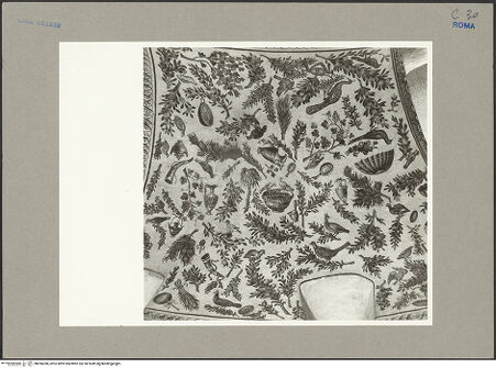 Vorderseite von Hutzel, Max [https://www.deutsche-digitale-bibliothek.de/content/lizenzen/rv-fz/] Mosaik mit Pflanzen, Vögeln und weiteren Motiven - Gesamtaufnahme, bh096380_recto. Foto: Hutzel, Max.