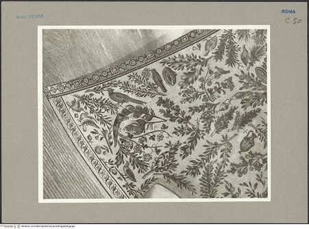 Vorderseite von Hutzel, Max [https://www.deutsche-digitale-bibliothek.de/content/lizenzen/rv-fz/] Mosaik mit Pflanzen, Vögeln und weiteren Motiven - Detail, bh096381_recto. Foto: Hutzel, Max.