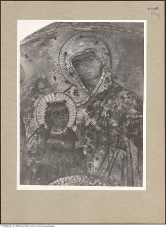 Vorderseite von Hutzel, Max [https://www.deutsche-digitale-bibliothek.de/content/lizenzen/rv-ez/] Madonna zwischen den Heiligen Petrus und Paulus - Detail (vor Restaurierung), bh096833_recto. Foto: Hutzel, Max.