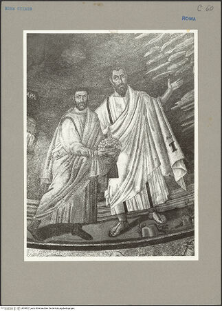 Vorderseite von Paul Getty Center [https://www.deutsche-digitale-bibliothek.de/content/lizenzen/rv-fz/] Christus Pantokrator zwischen den Heiligen Petrus, Paulus, Kosmas und Damian, Theodor und Felix - Die Heiligen Paulus und Kosmas, bh098207_recto. Foto: Hutzel, Max.