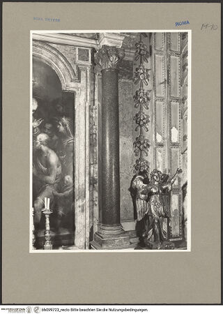 Vorderseite von ICCD [https://www.deutsche-digitale-bibliothek.de/content/lizenzen/rv-ez/] Santa Maria in AracoeliCappella di San Diego - Westwand, Altar, Detail: linke Säule und Engel, bh099723_recto. Foto.