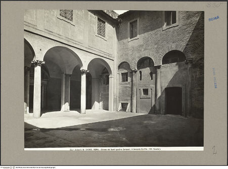 Vorderseite von Alinari [https://www.deutsche-digitale-bibliothek.de/content/lizenzen/rv-fz/] Santi Quattro CoronatiÄußeresZweiter Hof - Nördliche Wand mit den Säulen der ursprünglichen Basilika, bh099828_recto. Foto.