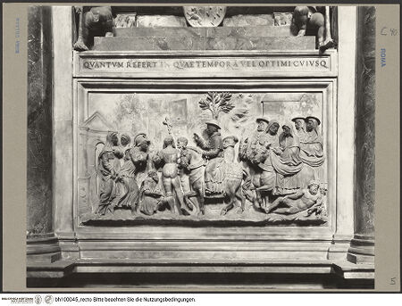 Vorderseite von ICCD [https://www.deutsche-digitale-bibliothek.de/content/lizenzen/rv-ez/] Grabmal für Papst Hadrian VI.Der Einzug Papst Hadrians VI. nach Rom - Gesamtansicht, bh100045_recto. Foto.