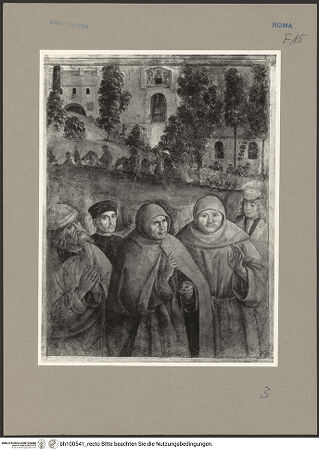 Vorderseite von ICCD [https://www.deutsche-digitale-bibliothek.de/content/lizenzen/rv-ez/] Szenen aus dem Leben des heiligen Bernhardin von SienaEin Franziskanermönch berichtet anderen aus dem Leben des heiligen Bernhardin von Siena - Gesamtansicht, bh100541_recto. Foto.