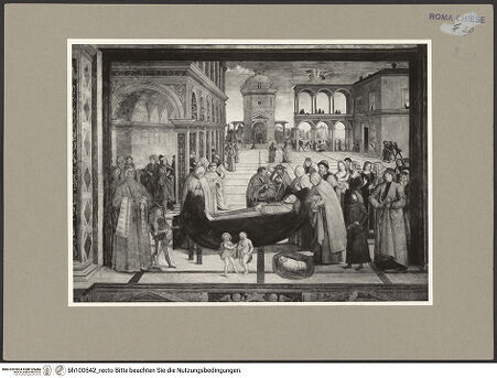 Vorderseite von ICCD [https://www.deutsche-digitale-bibliothek.de/content/lizenzen/rv-ez/] Szenen aus dem Leben des heiligen Bernhardin von SienaExequien des heiligen Bernhardin - Gesamtansicht, bh100542_recto. Foto.