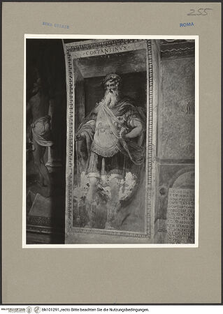 Vorderseite von ICCD [https://www.deutsche-digitale-bibliothek.de/content/lizenzen/rv-ez/] SilvesterlegendeFresken im Altarraum - Bogenlaibung rechts: Konstantin, bh101291_recto. Foto.