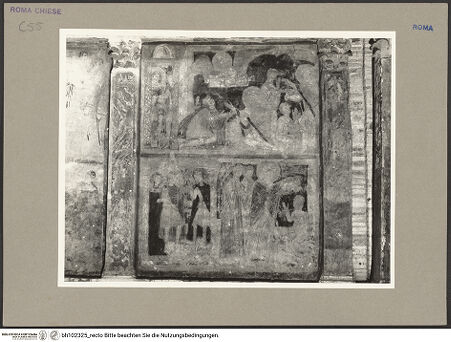 Vorderseite von Hutzel, Max [https://rightsstatements.org/page/CNE/1.0/] Szenen aus dem Leben und der Passion Christi, verschiedene Märtyrer und Szenen aus der Vita der Heiligen Urban und CaeciliaVita der Heiligen Urban und Caecilia - Oben: Das Gespräch zwischen der heiligen Caecilia und Valerian, der heilige Urban bekehrt Valerian auf der Via Appia, Taufe des Valerian & Unten: Bekehrung und Taufe des Tiburtius, bh102325_recto. Foto: Hutzel, Max.