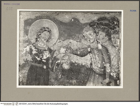 Vorderseite von Hutzel, Max [https://rightsstatements.org/page/CNE/1.0/] Szenen aus dem Leben und der Passion Christi, verschiedene Märtyrer und Szenen aus der Vita der Heiligen Urban und CaeciliaVita der Heiligen Urban und Caecilia - Die heilige Caecilia verteilt die Habe des Valerius und des Tiburtius an Bedürftige, Detail: Oberkörper der Caecilia und der Bedürftigen, bh102341_recto. Foto: Hutzel, Max.