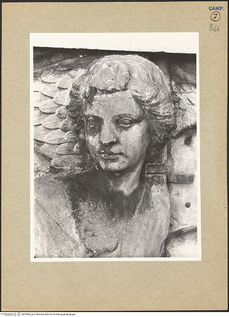 Vorderseite von ICCD [https://www.deutsche-digitale-bibliothek.de/content/lizenzen/rv-ez/] Triumphbogen Alfonsos VOberer BogenViktorien und Putten mit Füllhörnern - Linke Viktoria, Detail: Kopf, bh102892_recto. Foto.